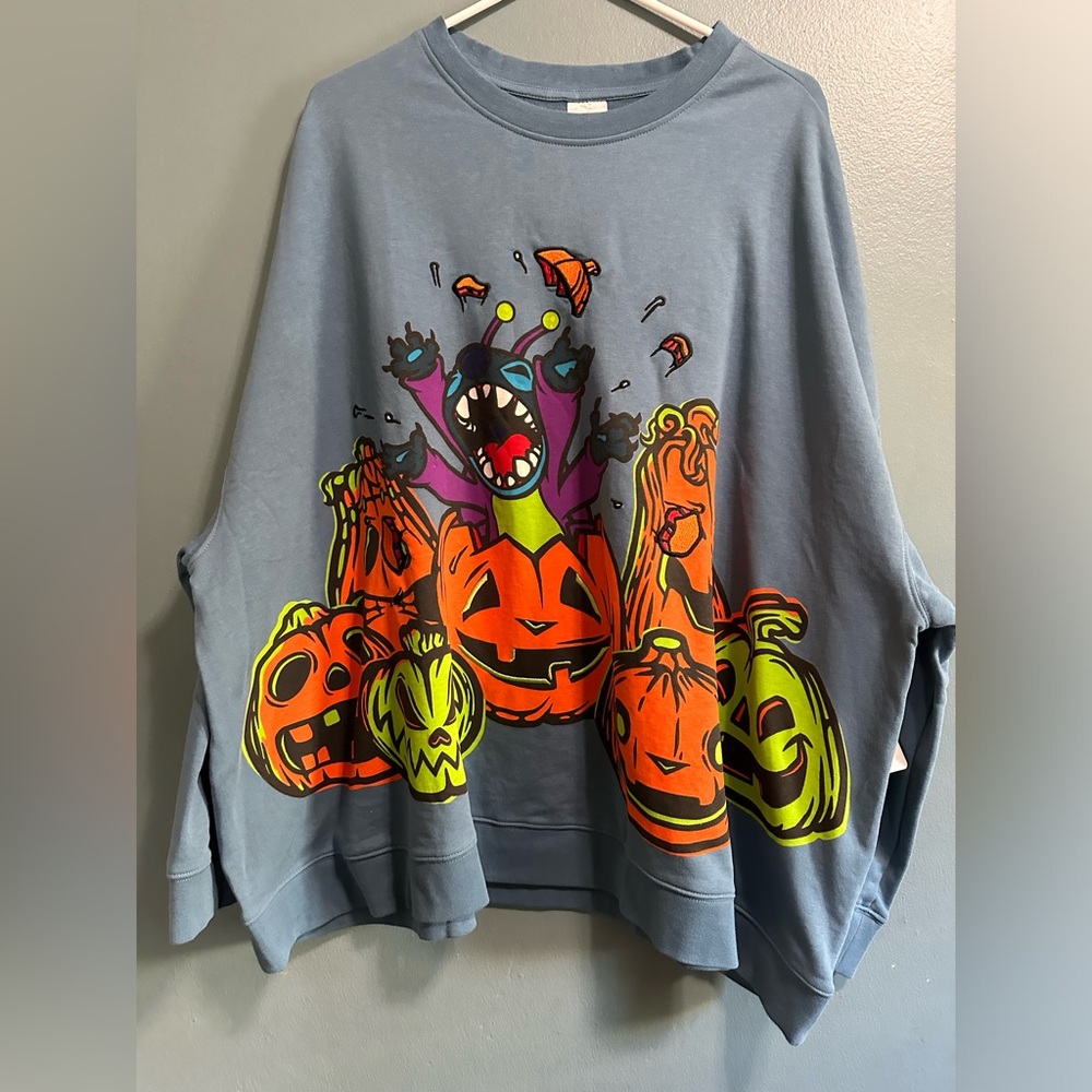 Disney Parks Stitch Halloween Fall Pumpkins Women Long Sleeve Shirt Size 3XL NEW
